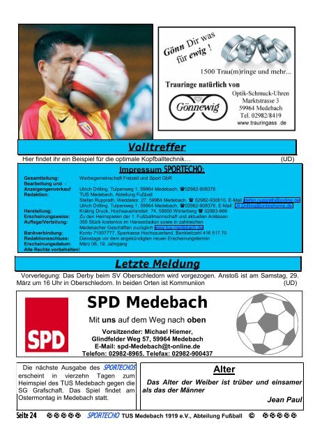 SPORTECHO Nr.276,Ausgabe 02/2008 - Tus Medebach 1919 e.V.