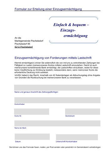 Einzugsermächtigung mit Merkblatt