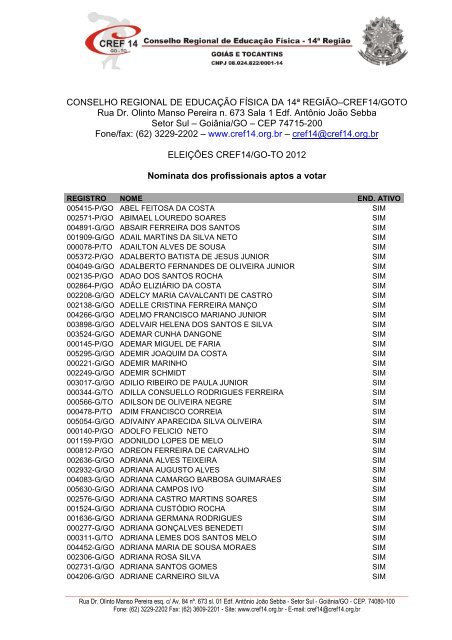 CONSELHO REGIONAL DE EDUCAÃ‡ÃƒO FÃ SICA  - CREF-14/GO-TO