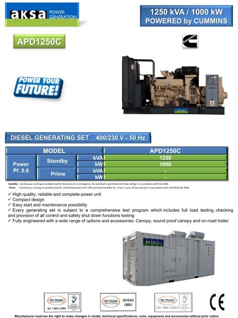 APD1250C - AKSA Power Generation