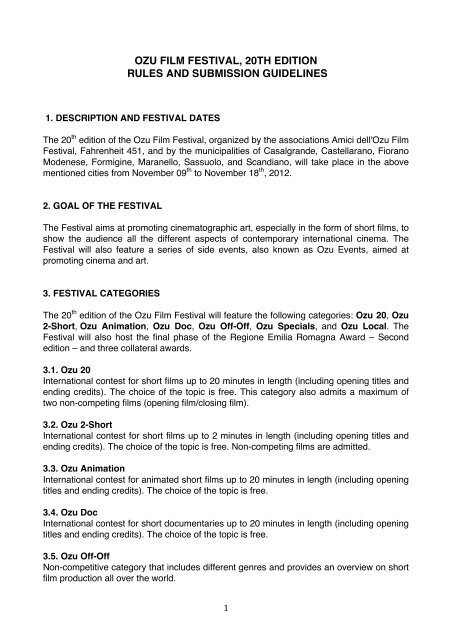 ozu film festival, 20th edition rules and submission guidelines