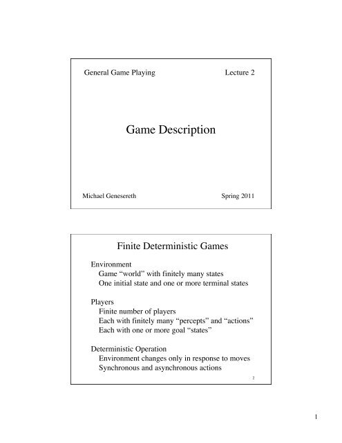 Game Descriptor Example Game Description - Stanford Logic Group