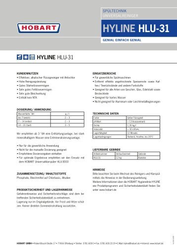 HYLINE HLU-31 - HOBART GmbH