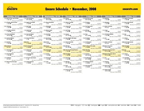 Encore - November, 2008 Schedule - Starz