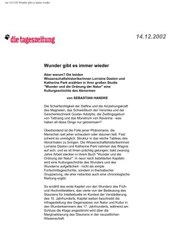 taz 14.12.02 Wunder gibt es immer wieder