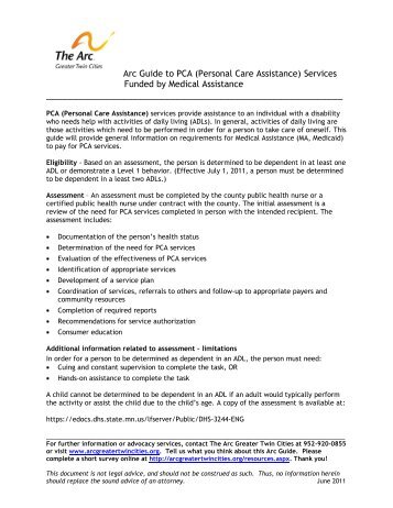 Arc Guide to PCA (Personal Care Assistance) Services Funded by ...