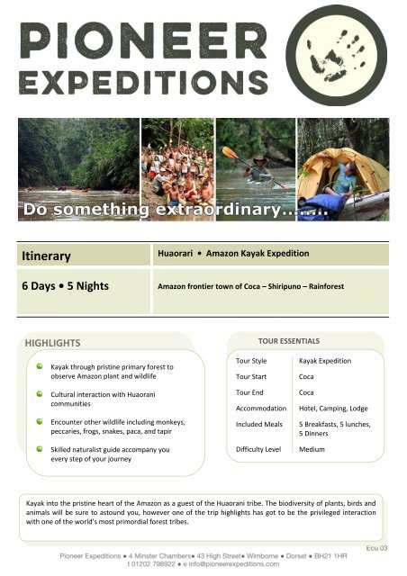 Huaorani Amazon Kayaking Expedition 6 Days â¢ 5 Nights â¢ Various ...