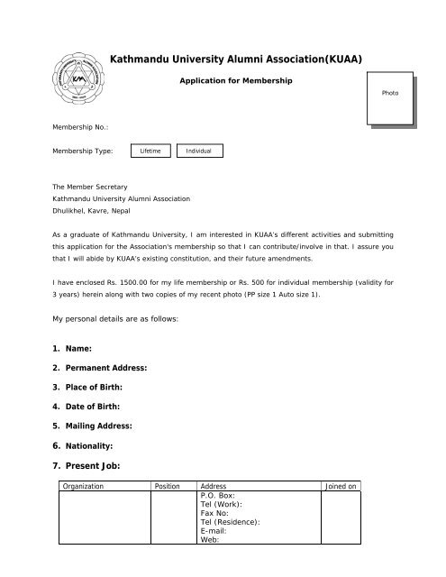 Membership Form - Kathmandu University