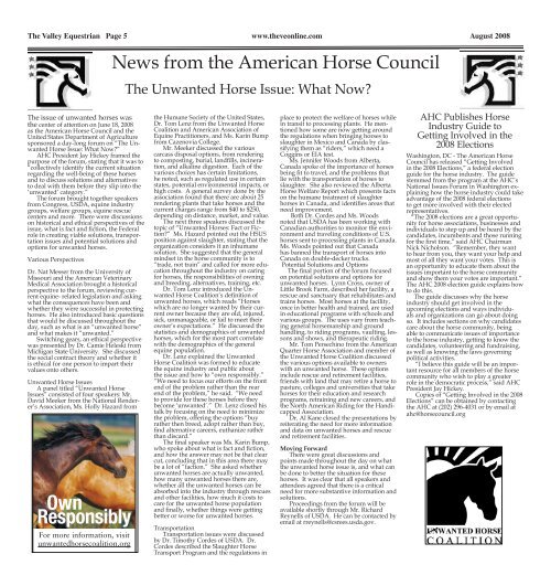 August 2008 - The Valley Equestrian Newspaper