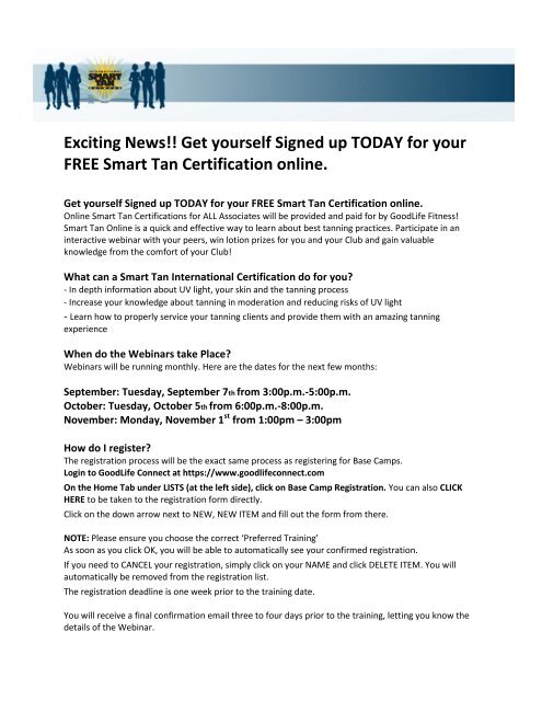 Smart Tan Certification Online - GoodLife Fitness