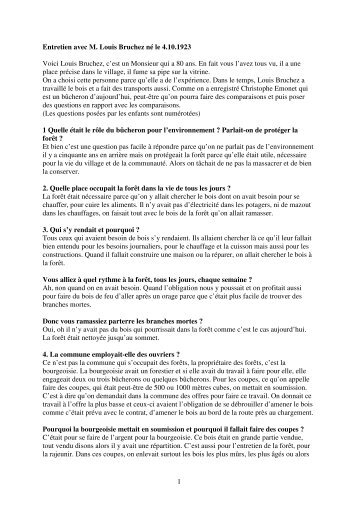 1 Entretien avec M. Louis Bruchez nÃ© le 4.10.1923 Voici Louis ...