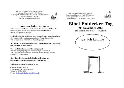 Bibel-Entdecker-Tag - Ev.-Luth. Bugenhagengemeinde Nettelnburg