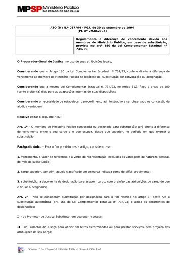 Ato Normativo nº 37 - PGJ, de 30/09/1994