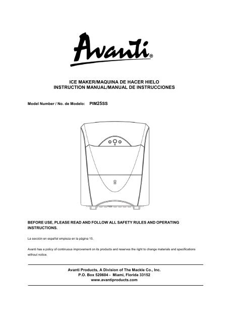 avanti ice maker parts