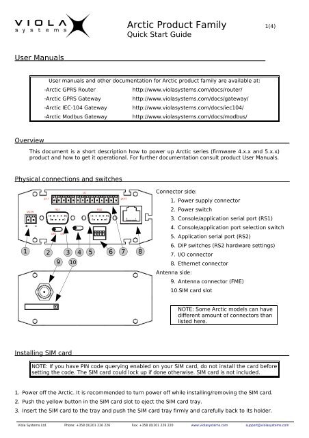 Arctic Quick Start Guide, V3.1 - Viola Systems