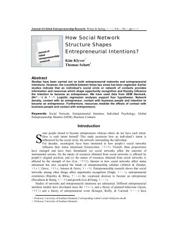 How Social Network Structure Shapes Entrepreneurial Intentions?