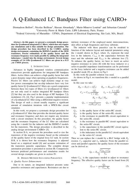 A Q-Enhanced LC Bandpass Filter Using CAIRO+ - SoC - LIP6