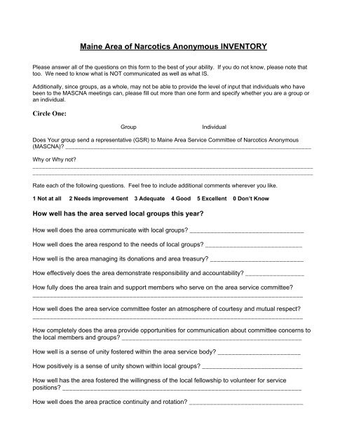 Na Inventory Sample Area Inventory PDF - Maine Area Narcotics Anonymous