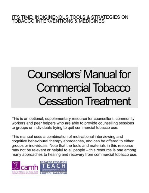 Counsellors' Manual for Commercial Tobacco Cessation Treatment