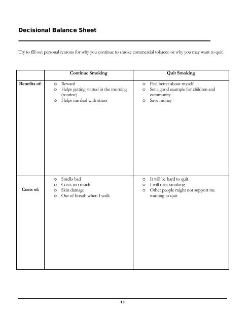 Counsellors' Manual for Commercial Tobacco Cessation Treatment