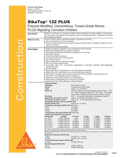 sikatop 122 plus tech sheet 2009.pdf - Northland Construction ...