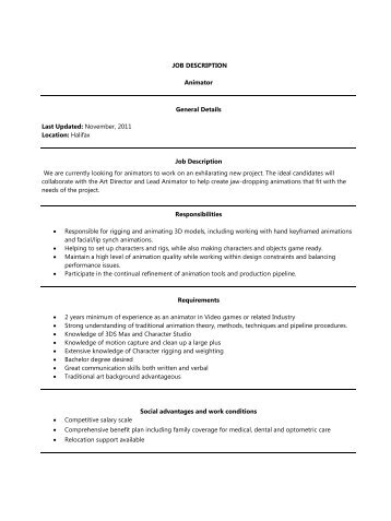 job description longtail studios animator job description