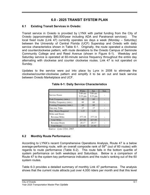 Year 2025 Transportation Master Plan Update - City of Oviedo