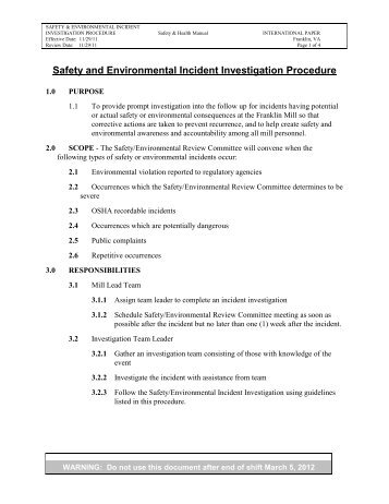 Safety and Environmental Incident Investigation Procedure