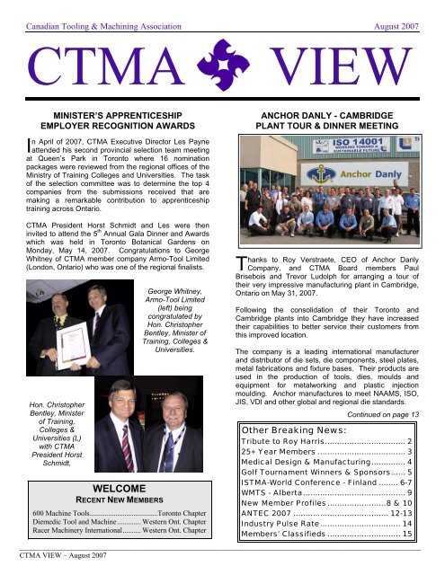 August 2007 - CTMA: The Canadian Tooling and Machining ...