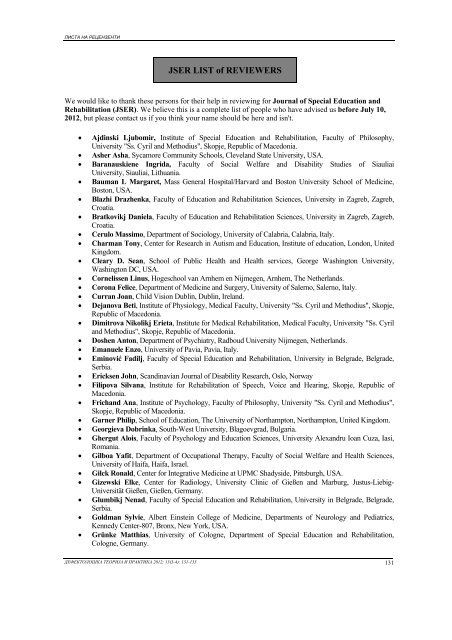 JSER LIST of REVIEWERS - Journal of Special Education and ...