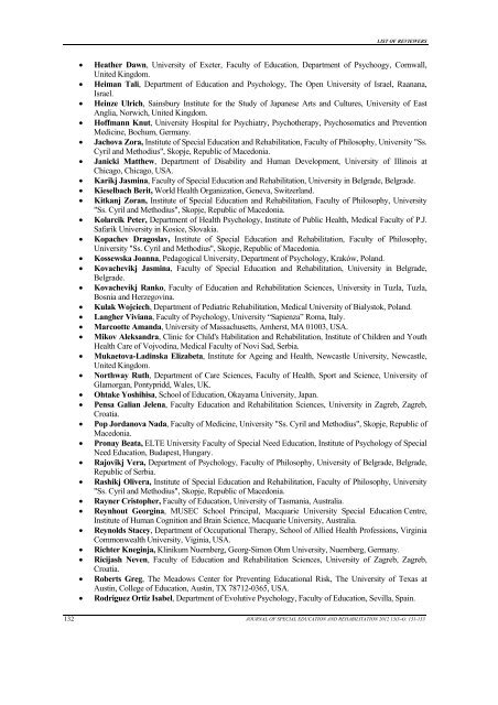 JSER LIST of REVIEWERS - Journal of Special Education and ...