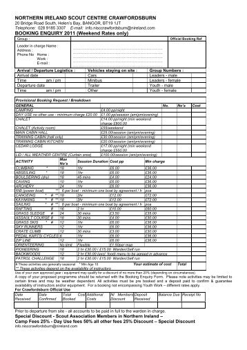 Crawfordsburn Scout Centre Booking Form - greenseas.org.uk