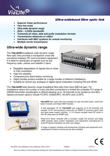 Ultra Wideband (2kHz - 4.2GHz) Datasheet - ViaLite