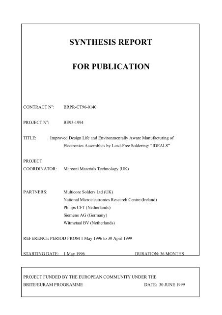synthesis report for publication - Cookson Semiconductor Packaging ...