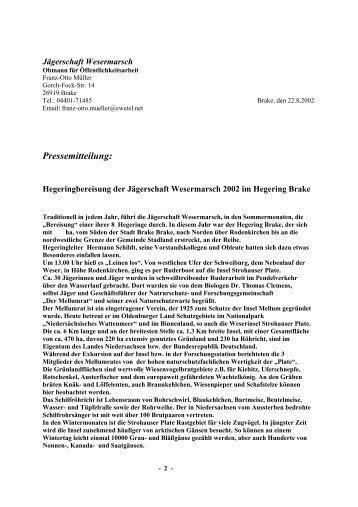 Pressemitteilung - Jägerschaft Wesermarsch