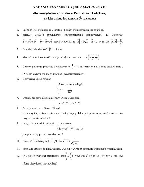 PrzykÅadowe zadania z matematyki