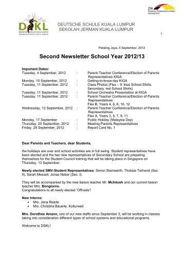 2nd Newsletter - Deutsche Schule Kuala Lumpur