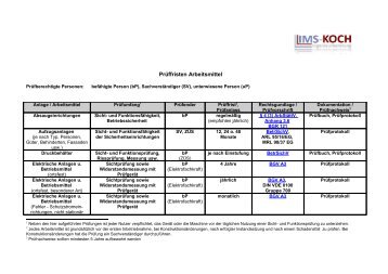 Prüffristen Arbeitsmittel - IMS-Koch