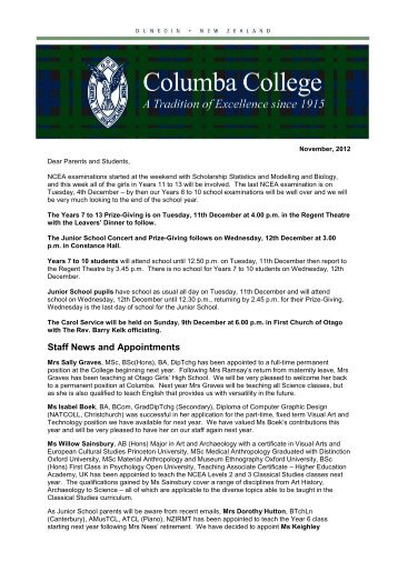 November, 2012 - Columba College