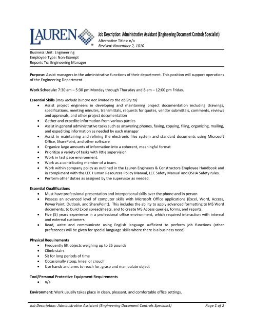 Job Description Administrative Assistant Engineering Lauren job-description-administrative-assistant-engineering-lauren