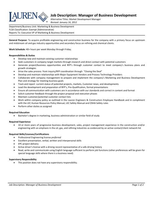 business development manager logistics job description