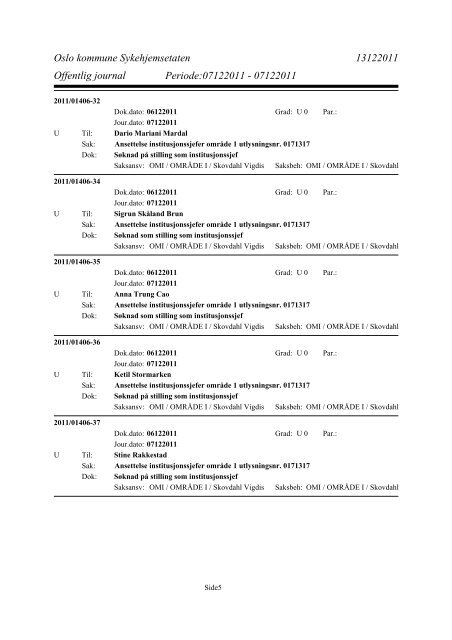 Offentlig journal Periode:07122011 - Sykehjemsetaten