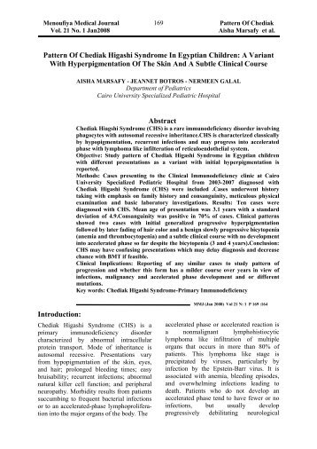 Pattern Of Chediak Higashi Syndrome In Egyptian Children