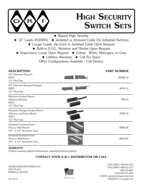 miniature overhead door switch set - Elvey Security Technology