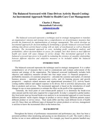 The Balanced Scorecard with Time-Driven Activity Based-Costing ...