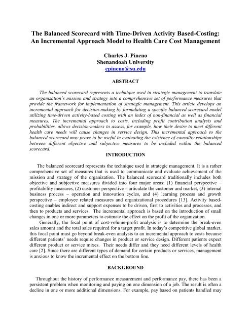 The Balanced Scorecard with Time-Driven Activity Based-Costing ...