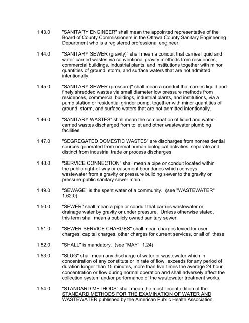 ottawa county sewer district wastewater rules and regulations for ...