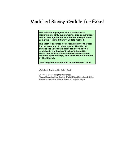 Modified Blaney-Criddle for Excel