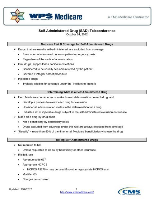 Self Administered Drug Wps Medicare