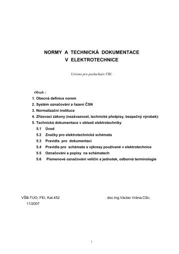 NORMY A TECHNICKÃ DOKUMENTACE V ELEKTROTECHNICE